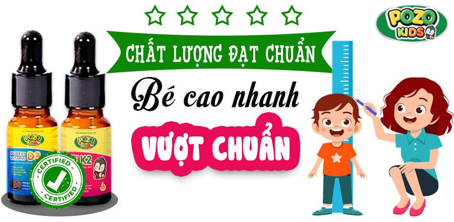 Bộ đôi sản phẩm Vitamin D3-K2 Pozokids giúp tăng cường hấp thu Canxi để trẻ phát triển chiều cao tối đa